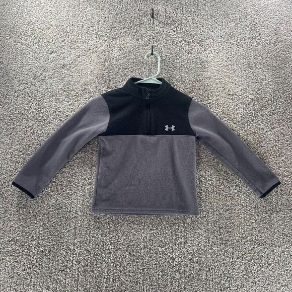 Under Armour Sweatshirt Youth 5 Grey Black Quarter Zip Pullover Logo Polyester - Picture 1 of 11